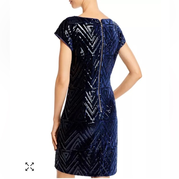 Eliza J Elegant Diamond Patterned Navy Sequin Mini Dress. Size 6 NWOT! - Picture 5 of 14